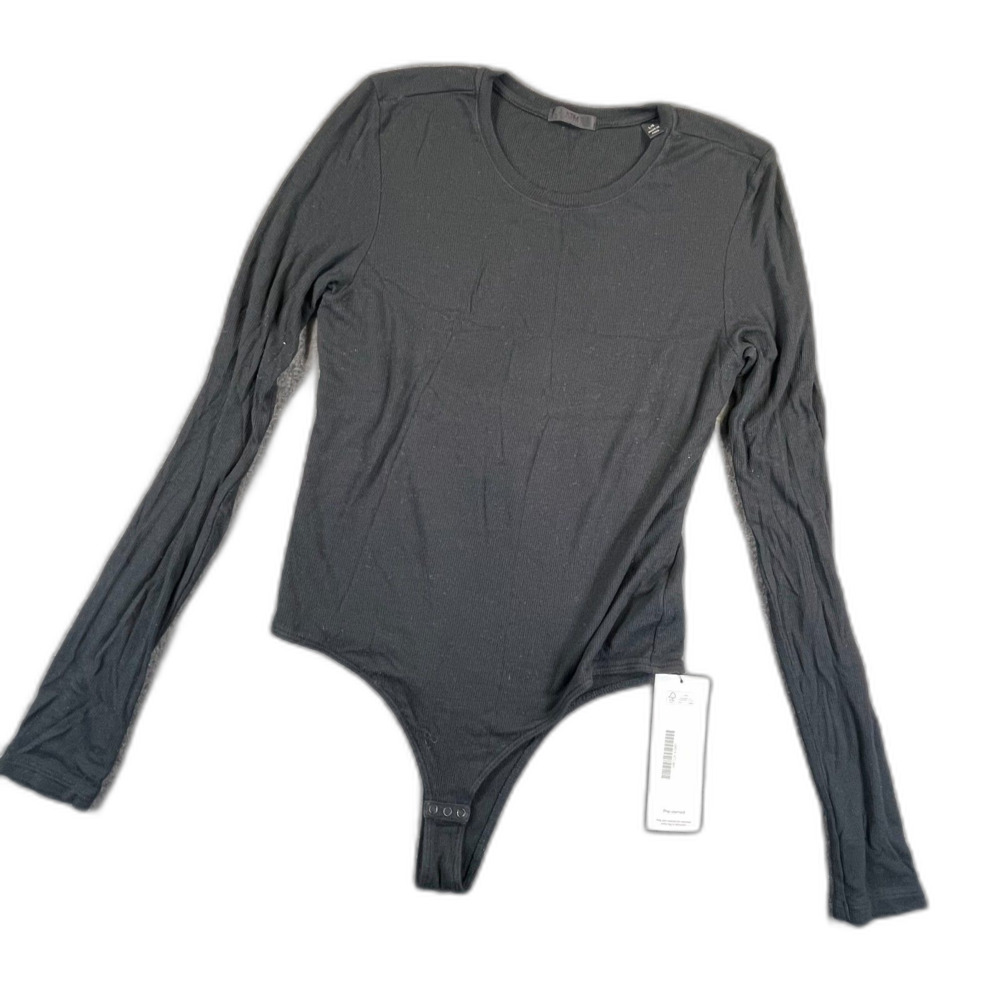 ATM Anthony Thomas Melillo Long Sleeve Bodysuit L Black Micromodal Luxury Layer